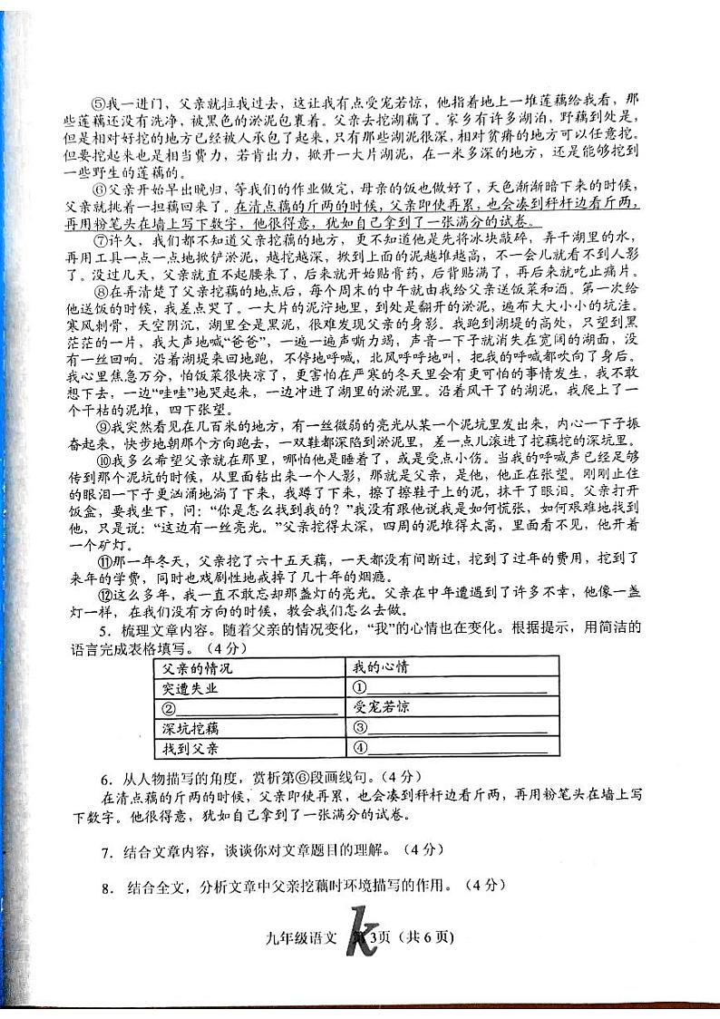 河南省南阳市西峡县2024-2025学年九年级上学期1月期末语文试题第3页