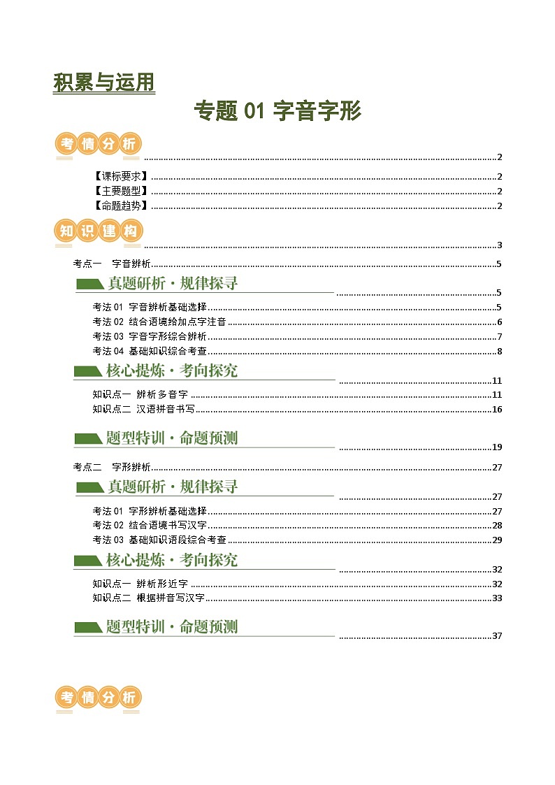 中考语文二轮复习专题01 字音字形（讲练）（原卷版）第1页