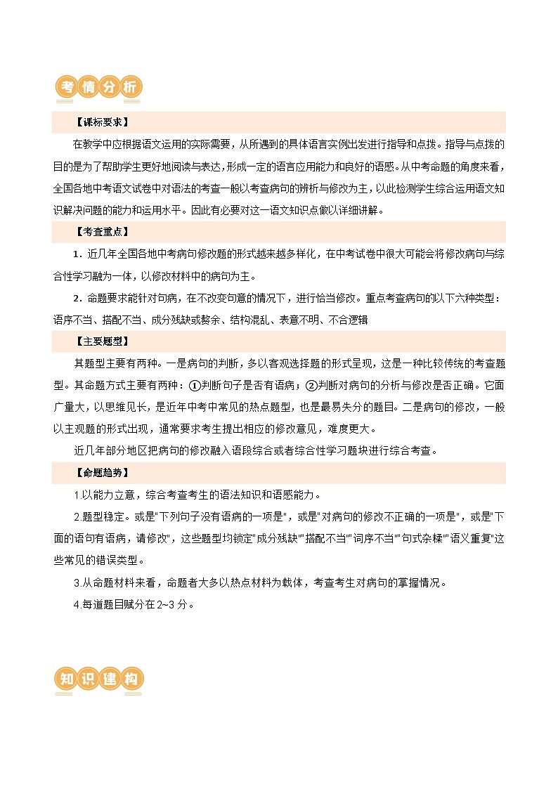 中考语文二轮复习专题03 病句的辨析与修改（讲练）（全国通用）（解析版）第2页