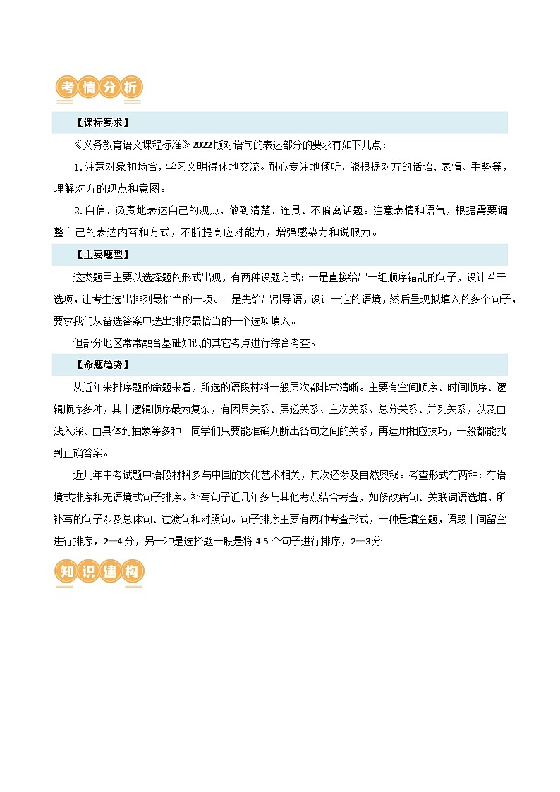 中考语文二轮复习专题04 句子排序与衔接（讲练）（原卷版）第2页