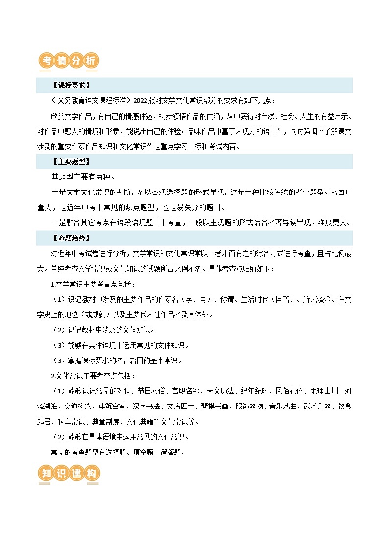 中考语文二轮复习专题05 文学、名著常识（讲练）（全国通用）（解析版）第2页