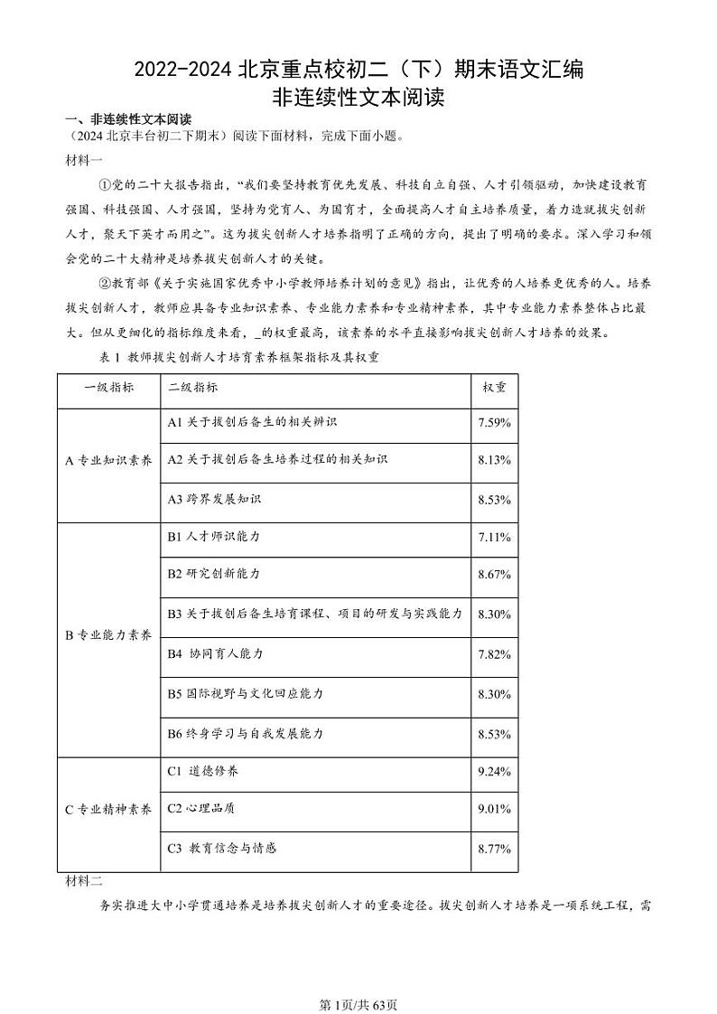 2022-2024北京重点校初二（下）期末真题语文汇编：非连续性文本阅读第1页