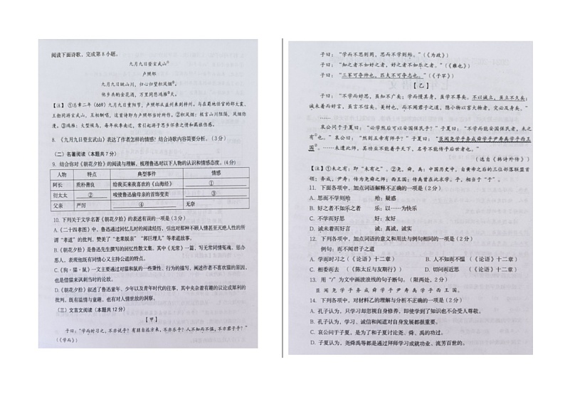 2024-2025学年度山东青岛胶州市七年级上学期期中考试语文试题第2页