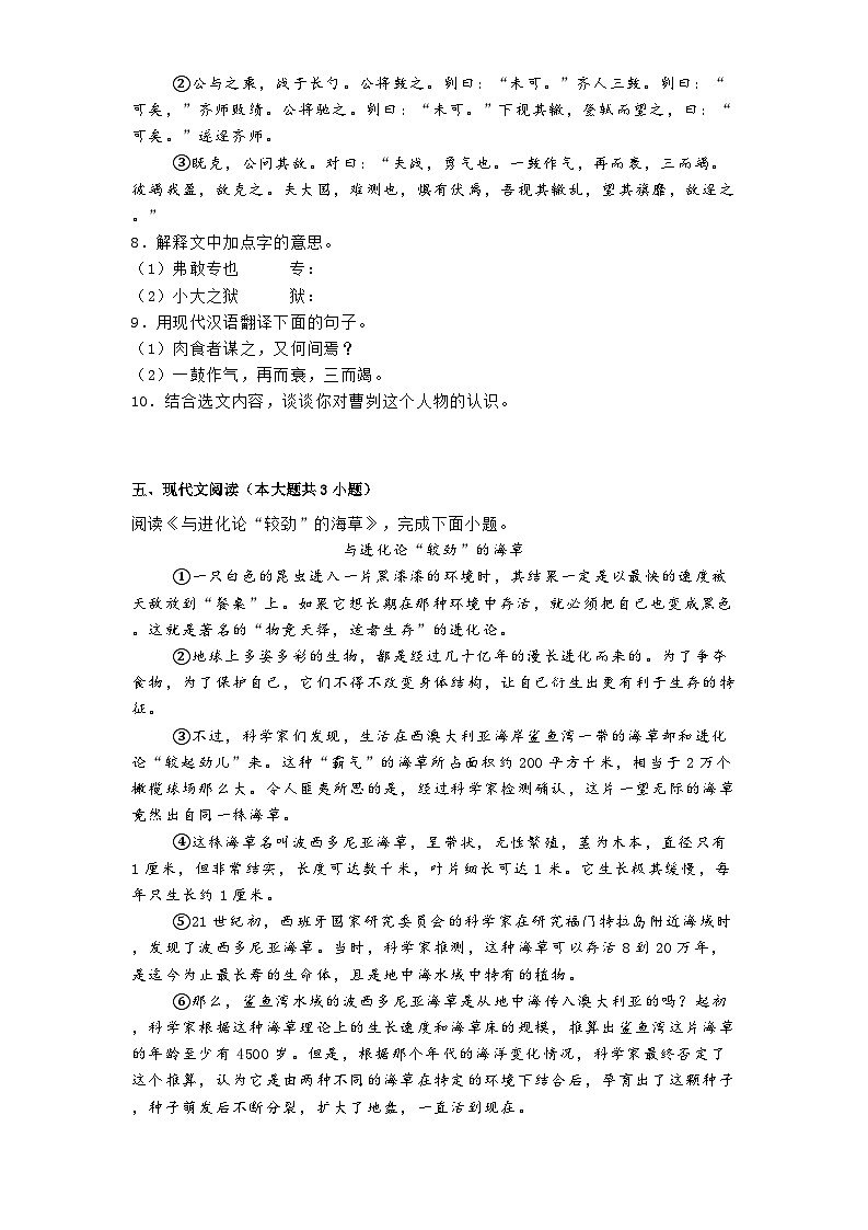黑龙江省哈尔滨市呼兰区2024-2025学年九年级上学期期末语文试题第3页