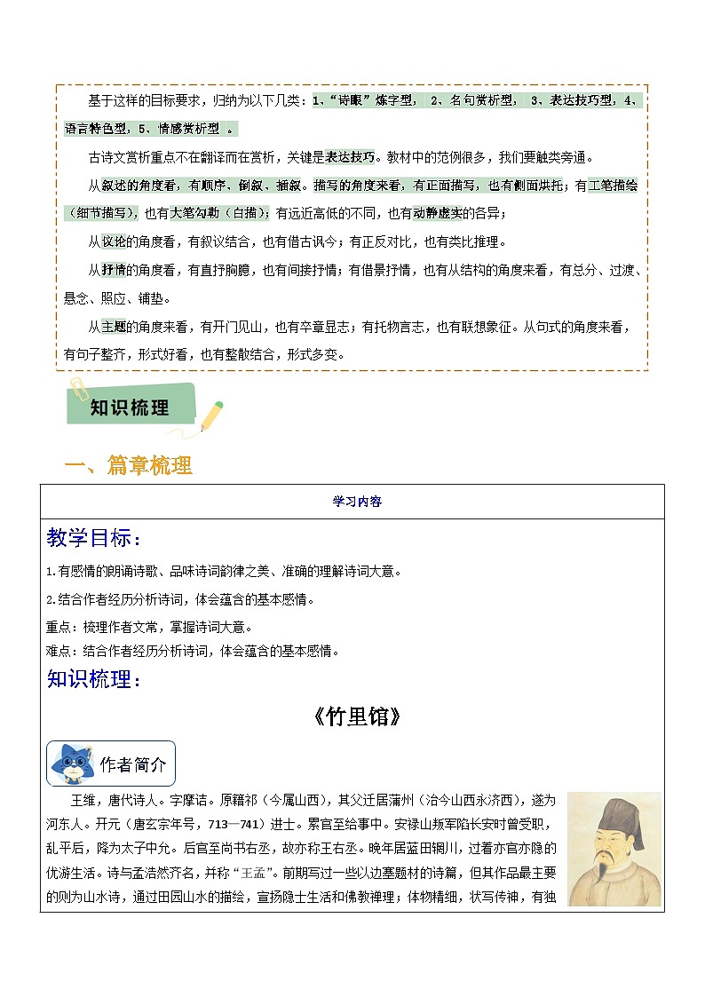 专题24 七下古诗词梳理（1份思维导图+篇章梳理+考点梳理+读懂诗歌5技巧+诗歌鉴赏5必看）（解析版）第2页