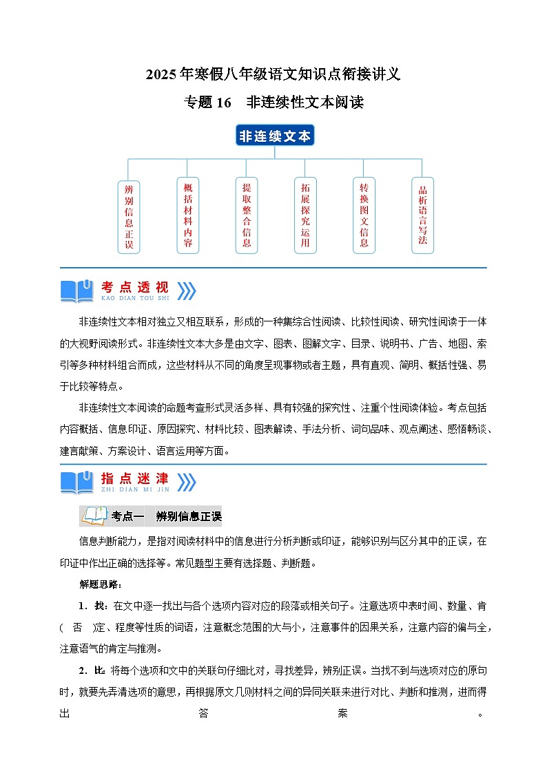 专题16  非连续性文本阅读-2025年寒假八年级语文知识点衔接讲义（统编版）第1页