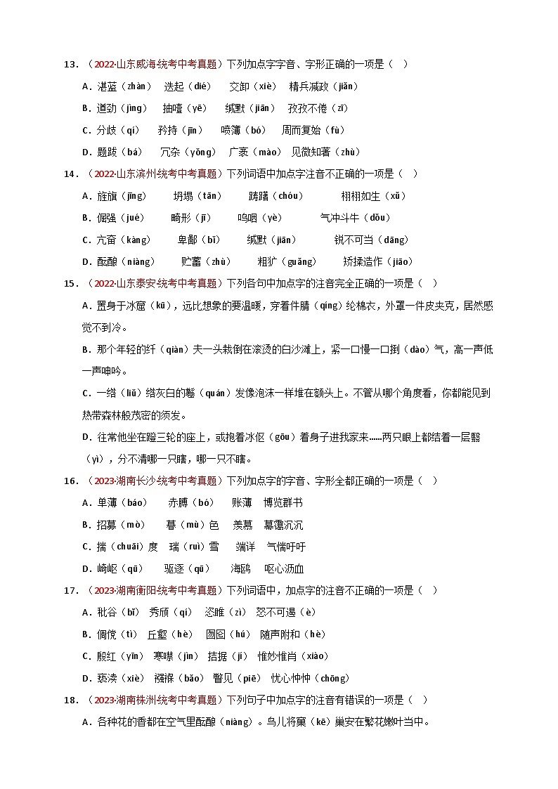 小题必刷1：字音·字形（原卷版）第3页