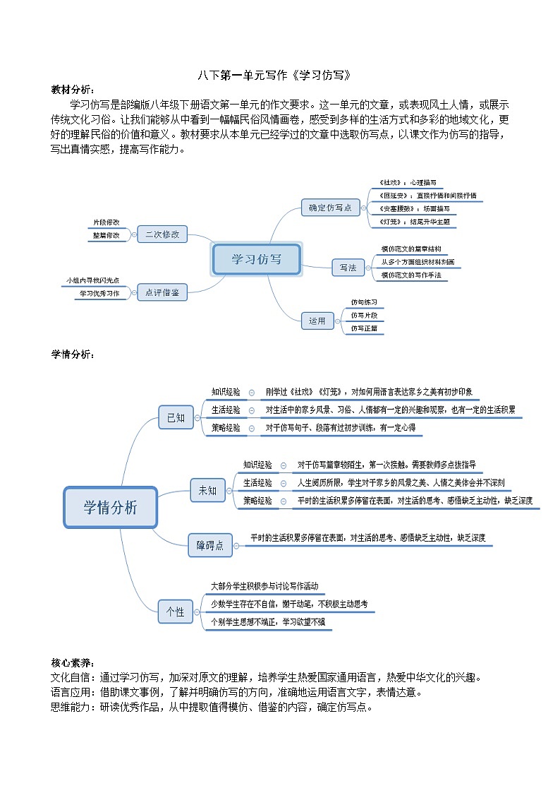 八下第一单元写作《学习仿写》教学设计第1页