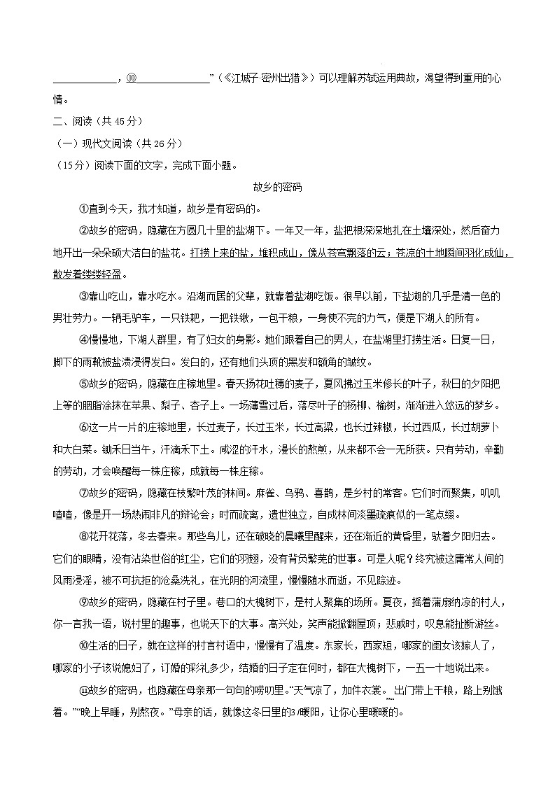 九年级语文开学摸底考（统编版通用）02（考试版）第3页