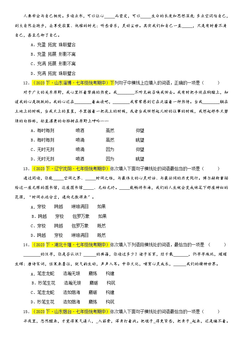 部编版语文七下期中真题分类汇编专题02 词语（成语）运用40题（原卷+解析）第3页