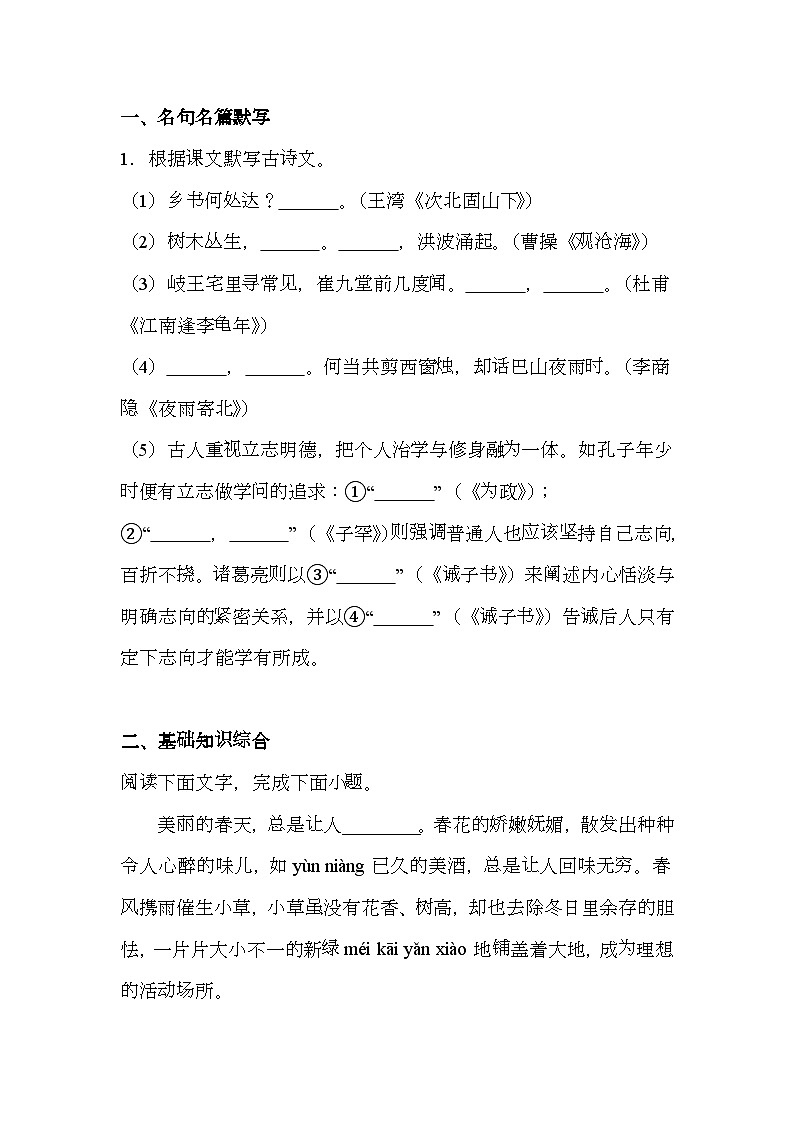广东省潮州市潮安区2024-2025学年七年级上学期期末 语文试题（含解析）第1页