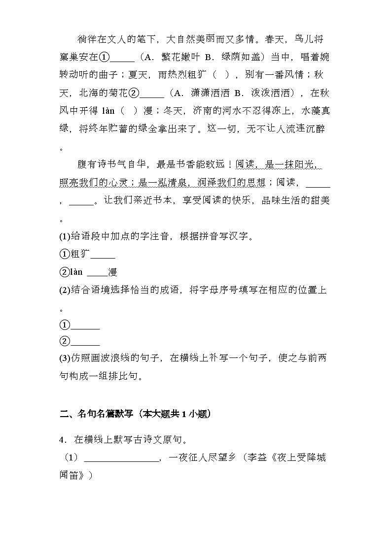 海南省2024-2025学年七年级上学期 语文期末模拟卷（含解析）第2页