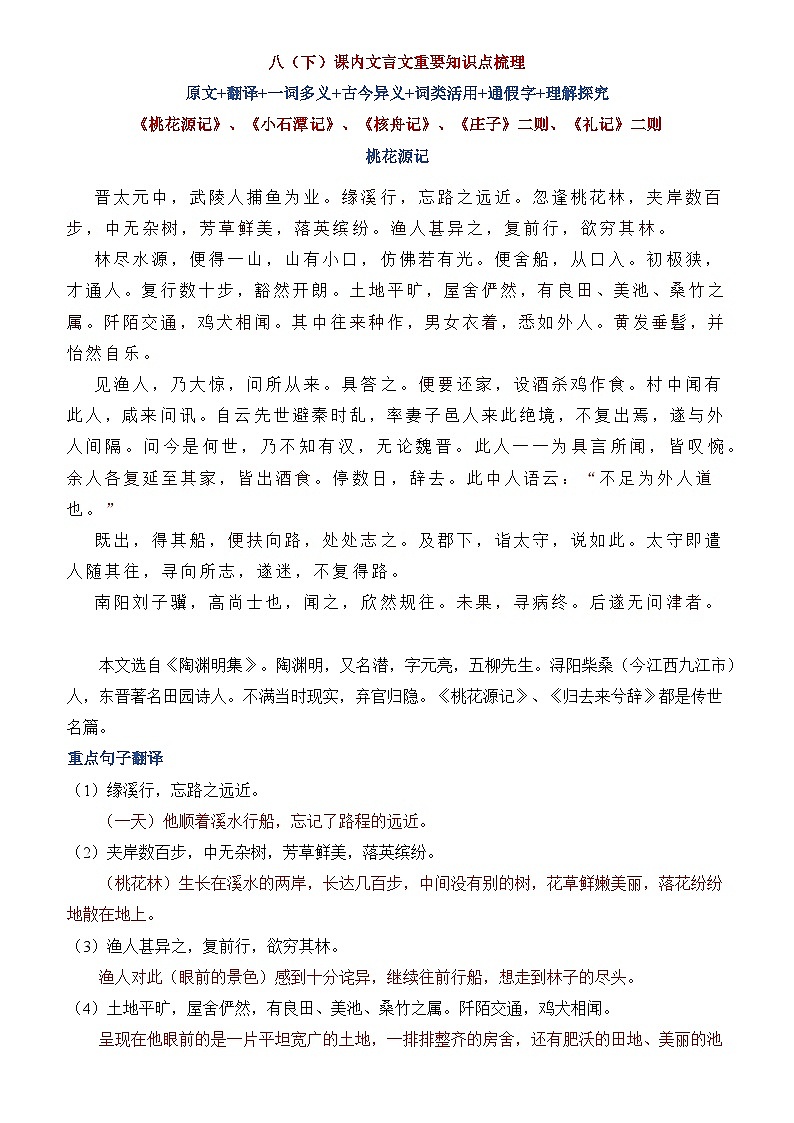 八年级下册语文课内文言文重要知识点梳理第1页
