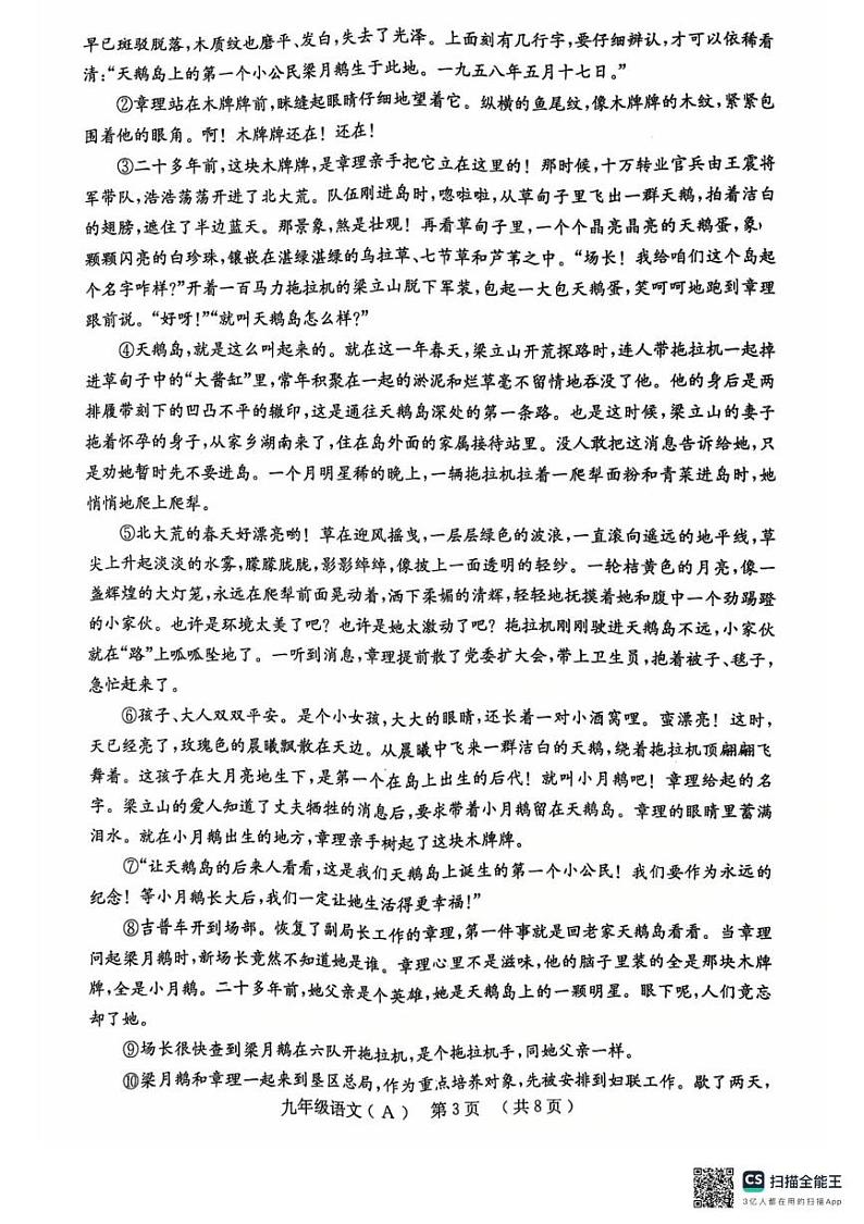 河南省林州市2024-2025学年九年级上学期期末考试语文试题A卷第3页