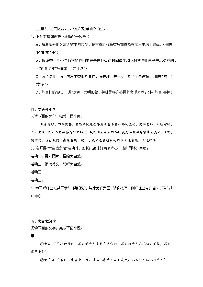 广东省揭阳市普宁市2024-2025学年七年级上学期期末语文试题第2页