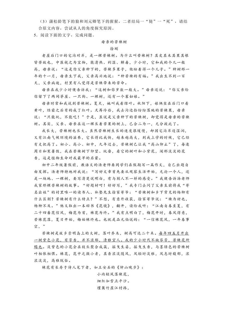2024～2025学年吉林省长春市南关区七年级(上)期末语文试卷(含解析)第3页