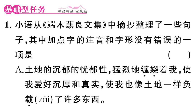 初中语文新人教部编版七年级下册第二单元8 土地的誓言 作业课件（2025春）第2页
