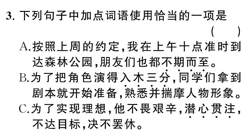 初中语文新人教部编版七年级下册期末专题二 词语（成语）理解与运用 作业课件（2025春）第6页