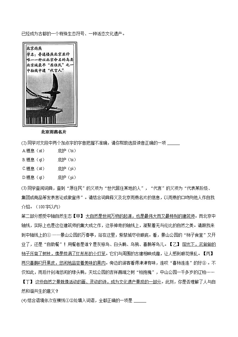 2024-2025学年北京市朝阳区七年级（上）期末语文试卷（含详细答案解析）第2页
