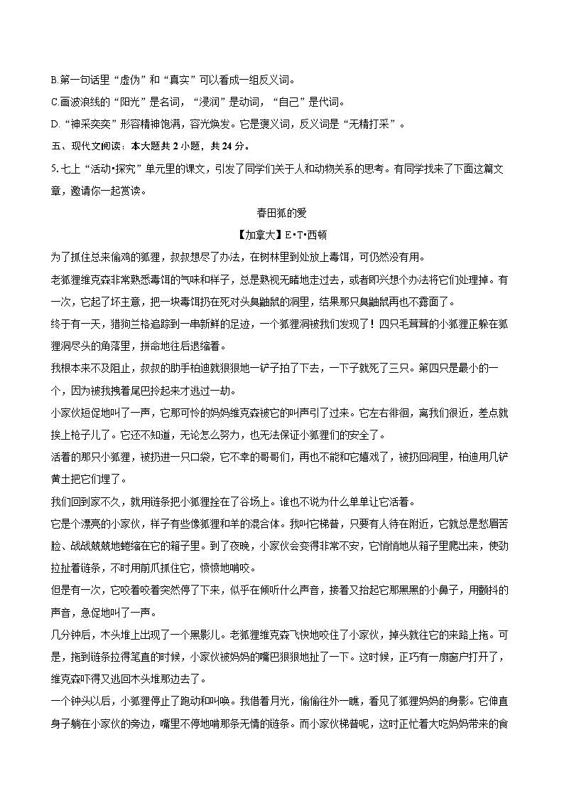 2024-2025学年江苏省南京市玄武外国语学校七年级（上）期末语文试卷（含详细答案解析）第3页