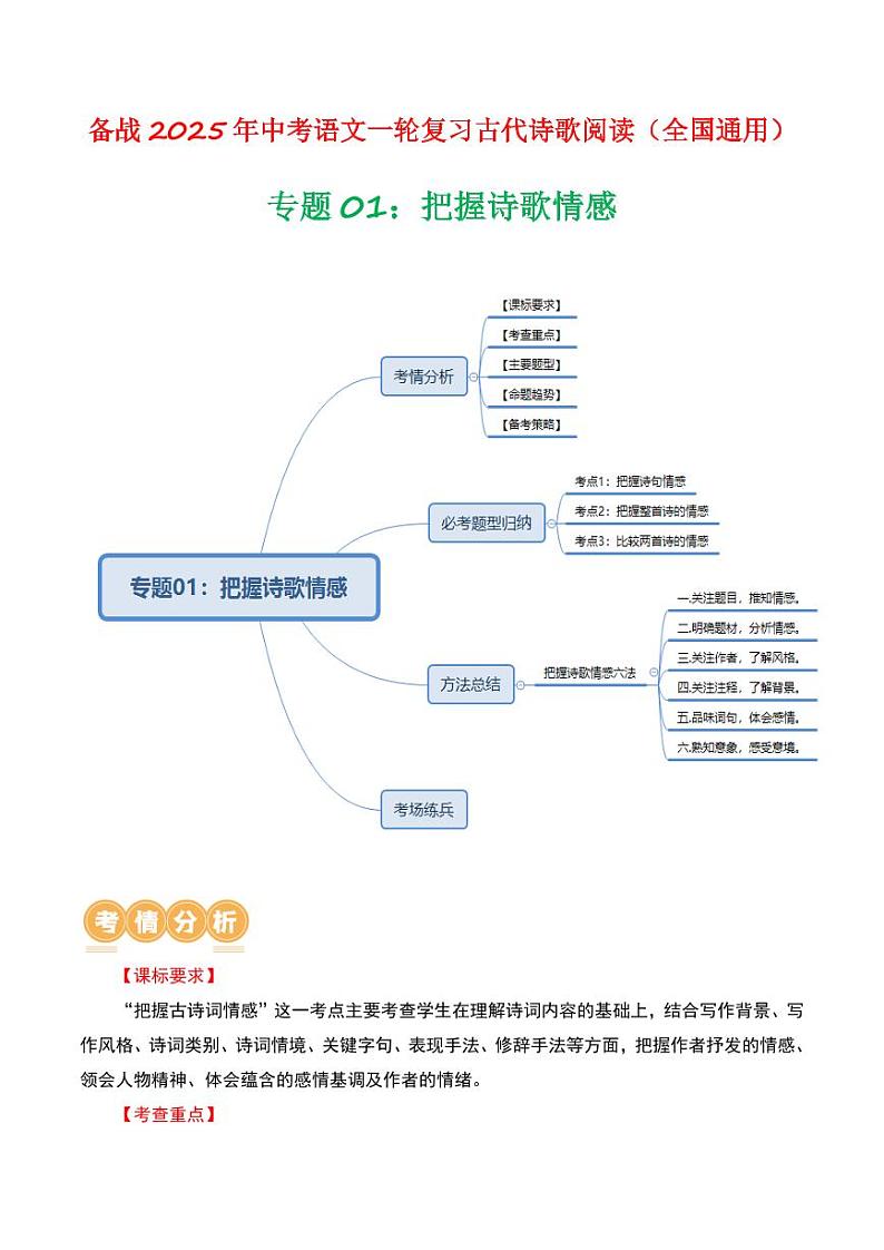 专题01：把握诗歌情感-备战2025年中考语文一轮复习古代诗歌阅读（全国通用）教师版第1页