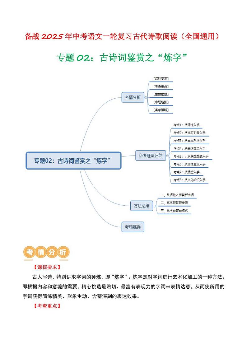 专题02：古诗词鉴赏之“炼字”-备战2025年中考语文一轮复习古代诗歌阅读（全国通用）学生版第1页