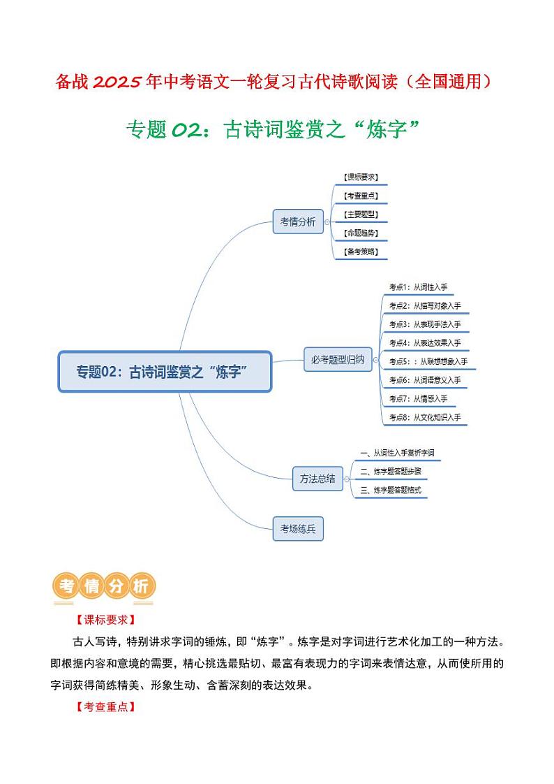 专题02：古诗词鉴赏之“炼字”-备战2025年中考语文一轮复习古代诗歌阅读（全国通用）教师版第1页