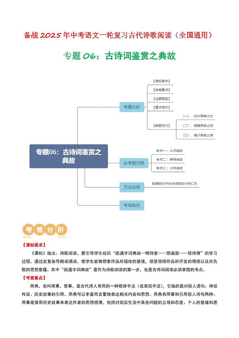 专题06：古诗词鉴赏之典故-备战2025年中考语文一轮复习古代诗歌阅读（全国通用）学生版第1页