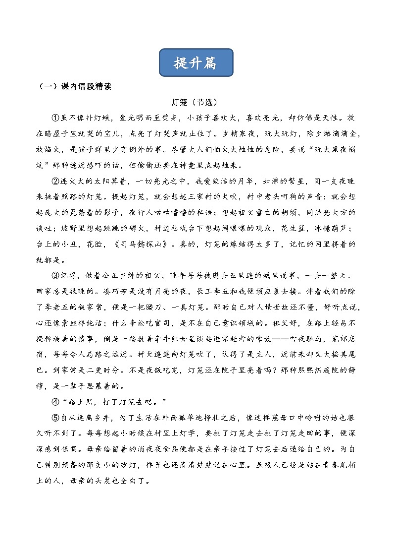人教部编版（五四制）语文八下 第4课《 灯笼》分层练习（原卷版）第2页
