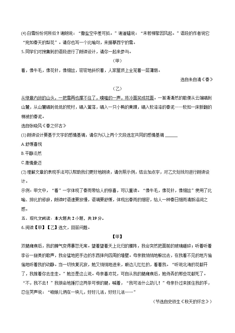 2024-2025学年青海省西宁市七年级（上）期末语文试卷（含详细答案解析）第3页