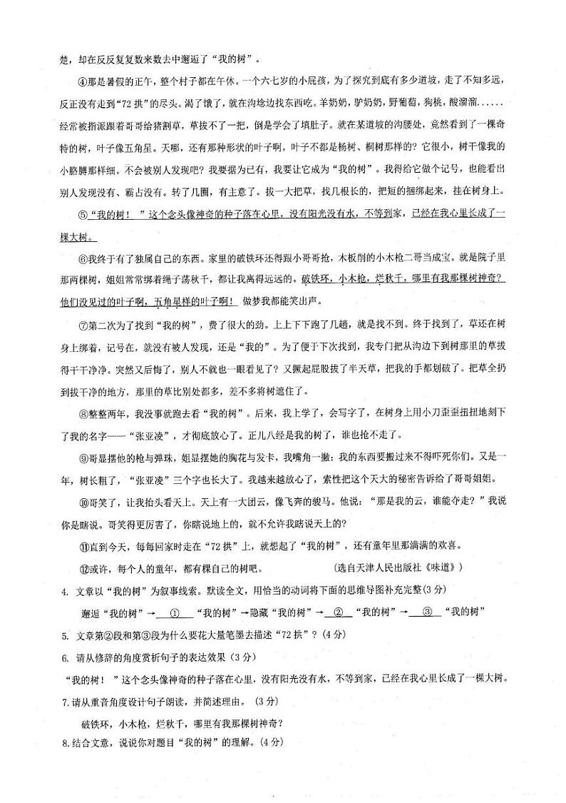 安徽省淮南市教育集团2024-2025学年七年级上学期1月期末语文试题第3页