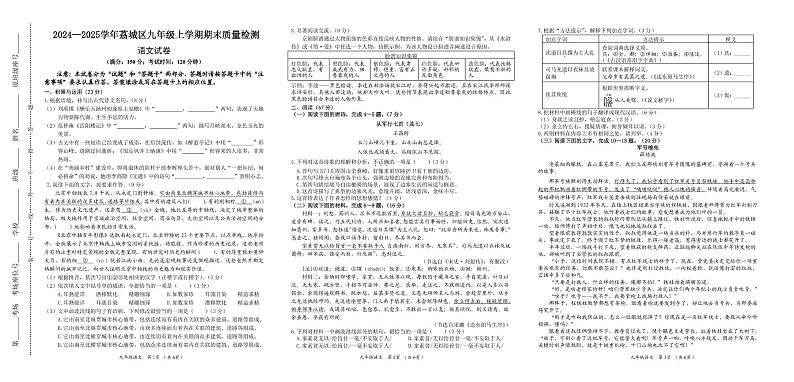 福建省莆田市荔城区2024-2025学年九年级上学期期末质量检测语文试卷第1页