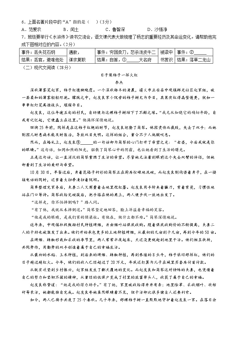 贵州省安顺市2024-2025学年九年级上学期期末语文试题第2页