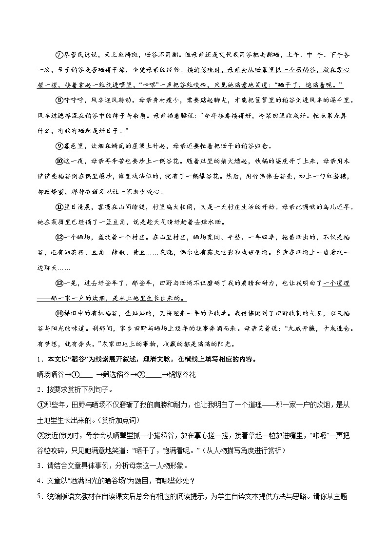 2025年中考语文一轮复习现代文阅读 第06讲 行文线索及作用（练习）（解析版）第2页