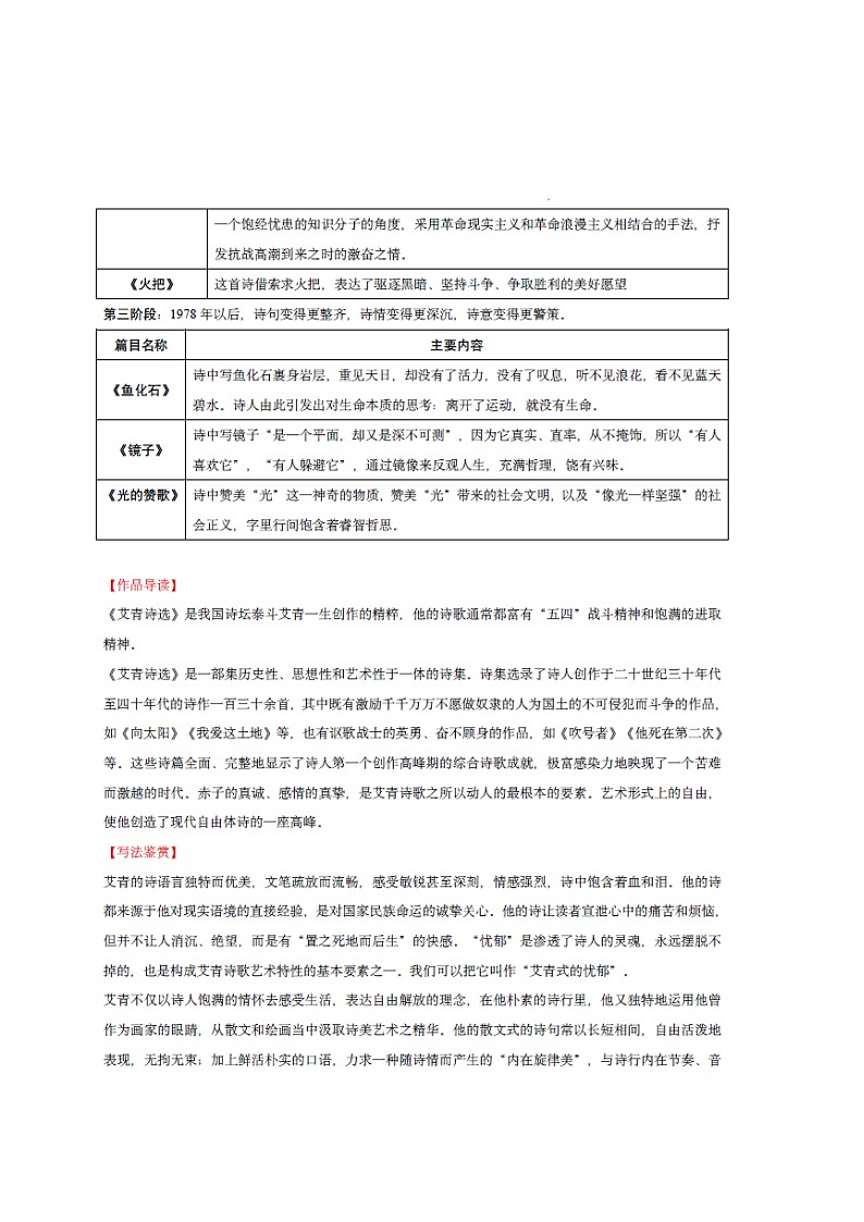 九年级上册语文——名著《艾青诗选》考点梳理及练习第2页