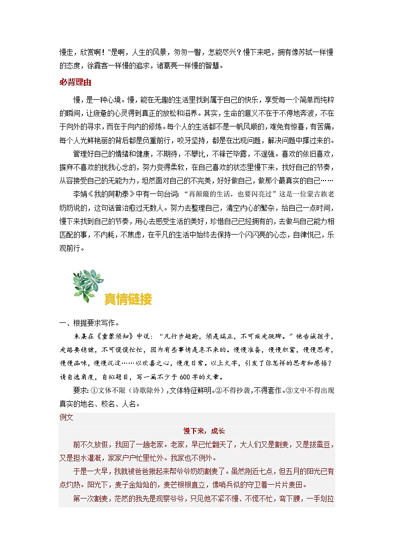 主题05 慢下来，做你自己-备战2025年中考语文作文每日范文必背(2月刊)讲练第3页
