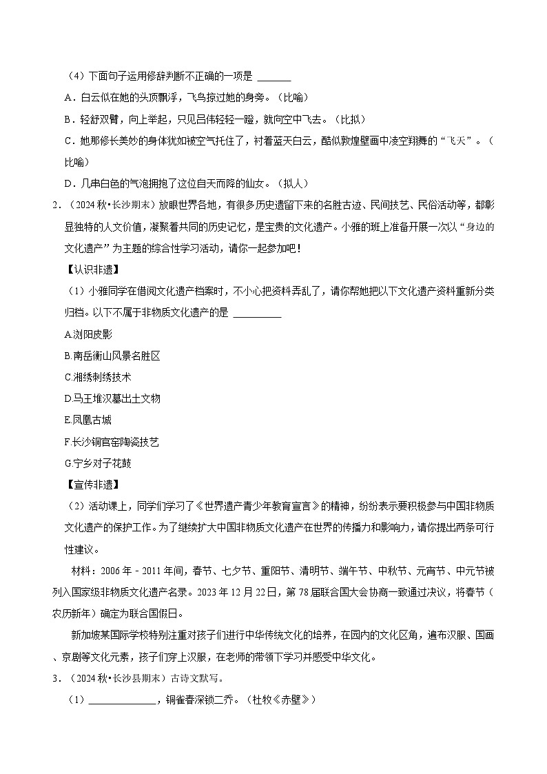 湖南省长沙市2024-2025学年八年级下学期开学模拟测试 语文练习卷（含解析）第2页