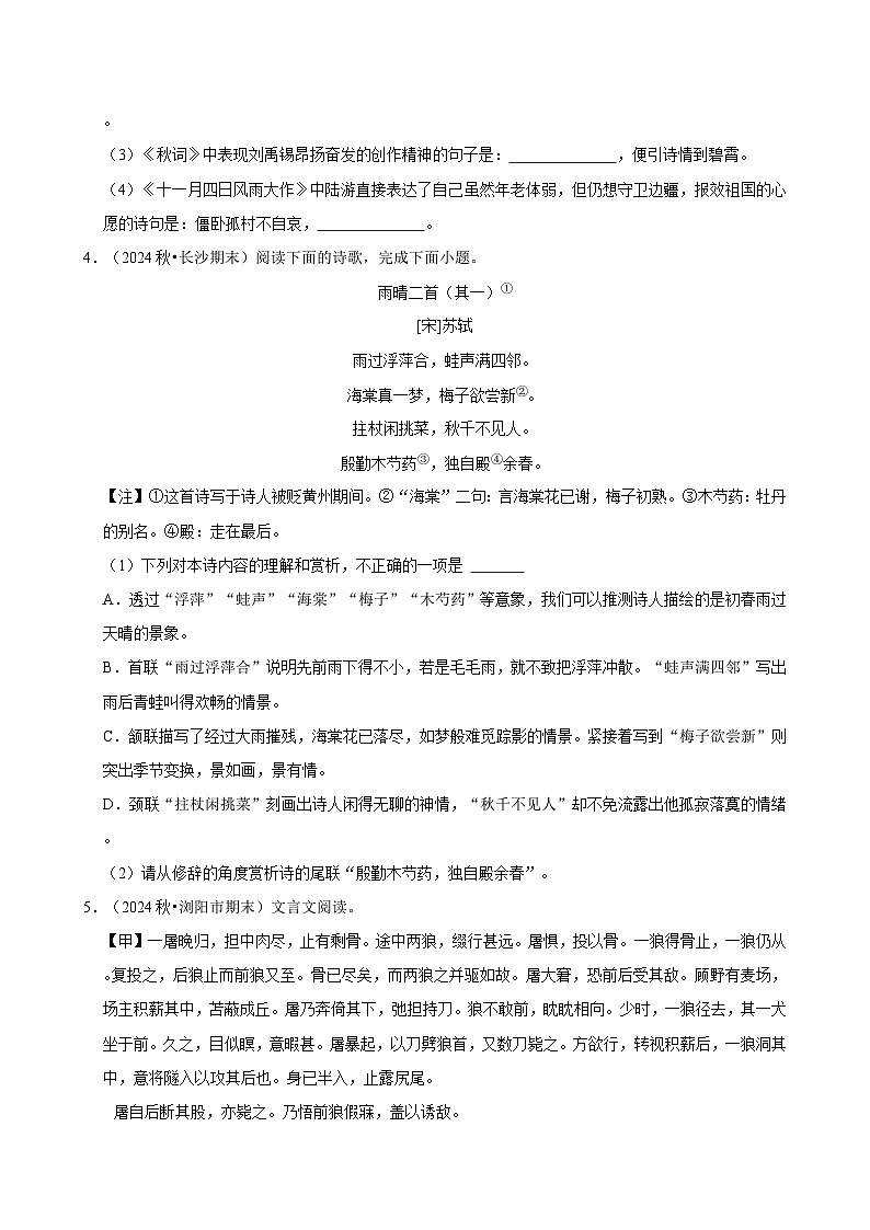 湖南省长沙市2024-2025学年七年级下学期开学模拟测试 语文练习卷（含解析）第3页