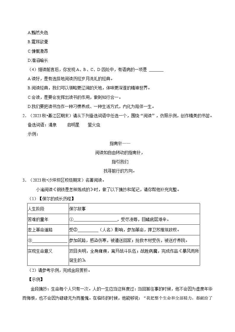 重庆市2024-2025学年八年级下学期开学适应性模拟测试模 语文练习卷（含解析）第2页