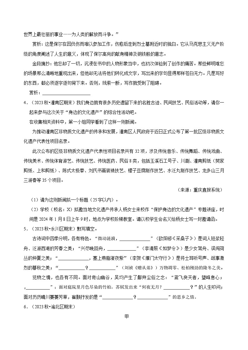 重庆市2024-2025学年八年级下学期开学适应性模拟测试模 语文练习卷（含解析）第3页