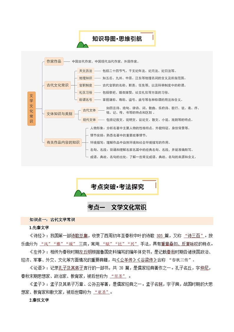 2025年中考语文一轮复习语言文字运用 第04讲 文学文化常识（讲义）（原卷版）第3页
