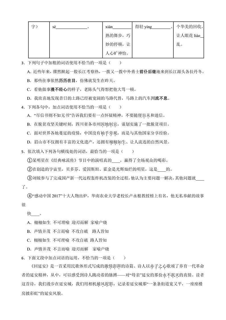2024～2025学年广东省雷州市九年级下语文开学考试试卷(含解析)第2页