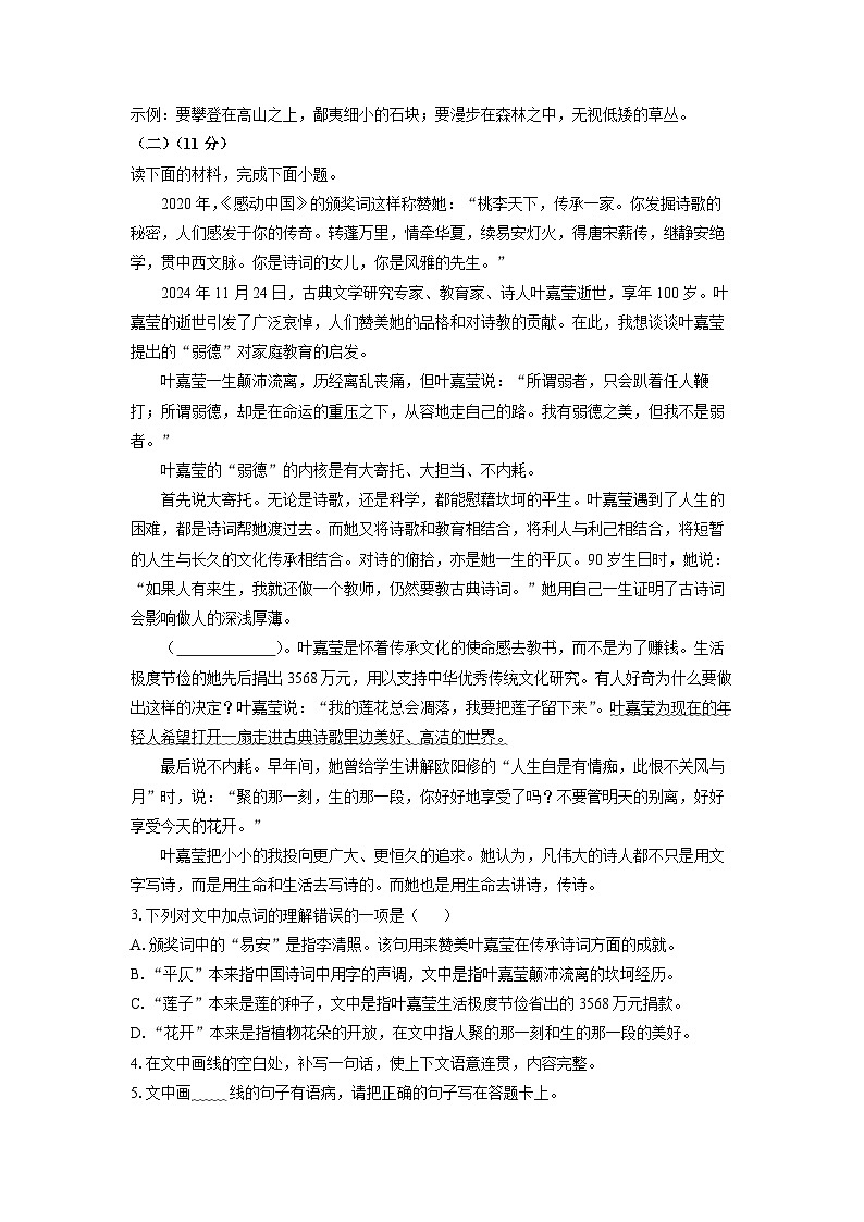 四川省乐山市沐川县2024-2025学年九年级(上)期末考试语文试卷（解析版）第2页