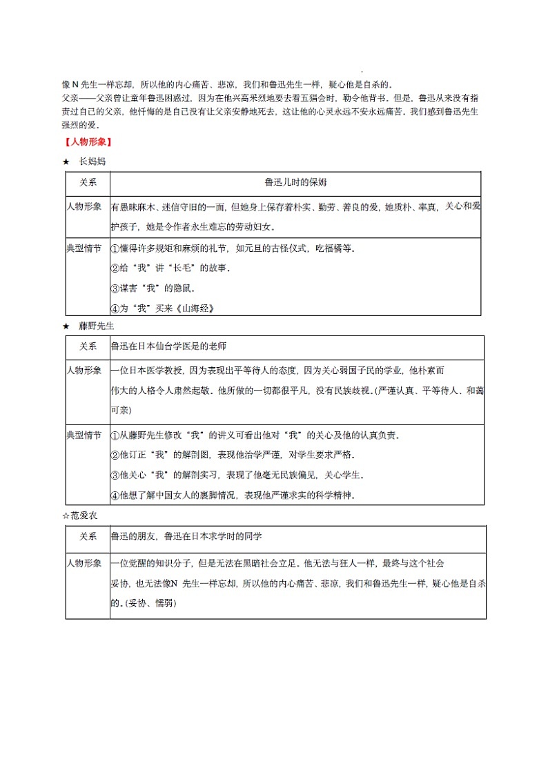 七年级上册语文名著——《朝花夕拾》知识点梳理及练习第3页