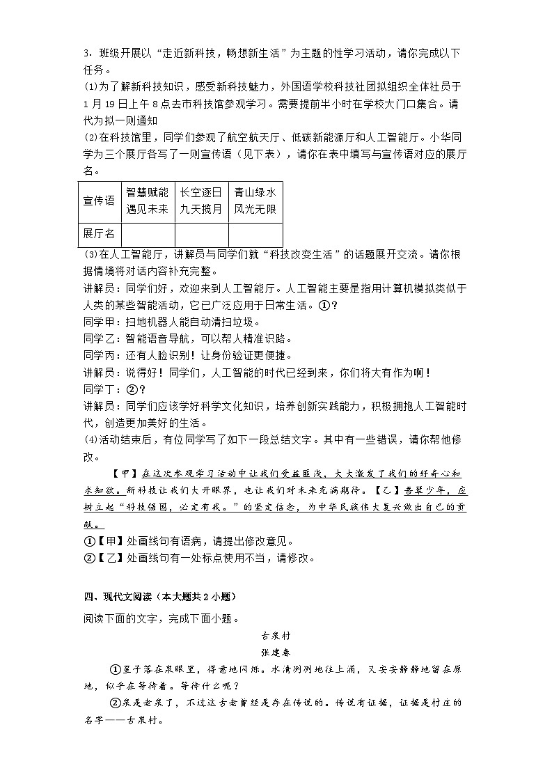 安徽省安庆市外国语学校2024-2025学年九年级上学期期末语文试题第2页