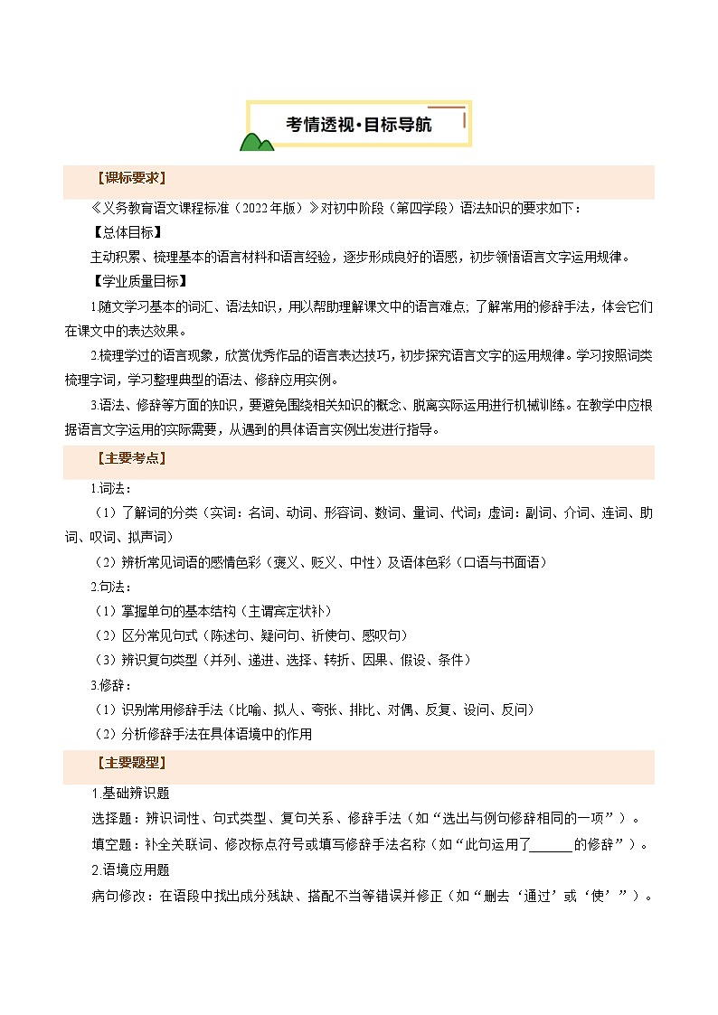 专题05 语法与修辞-2025年中考语文二轮复习讲练（全国通用）（原卷版）第2页