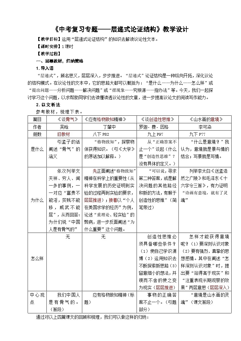 中考语文二轮专项复习 层递式论证结构 教学设计第1页