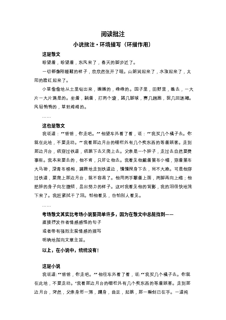 中考语文阅读小说批注——环境描写（含答案）学案第1页