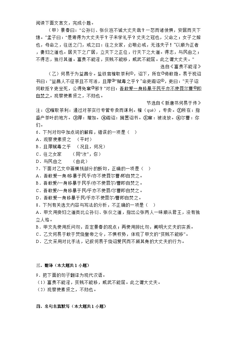 四川省内江市第一中学2024-2025学年八年级下学期开学考试 语文试题（含解析）第2页