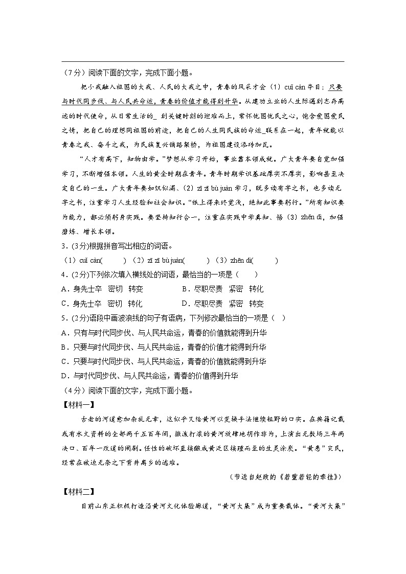广东省汕尾市陆丰市碣石中学2024-2025学年九年级下学期3月月考语文试题及答案第2页